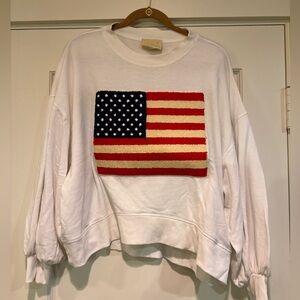 Judith March White Sweatshirt with Flag Design